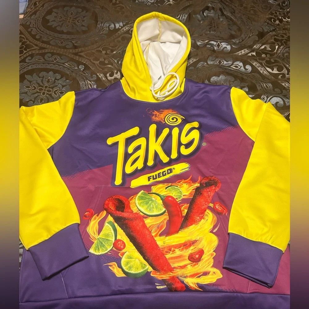 JJCat Men's Long Sleeve 3D Digital Print Casual Fashion Takis Fuego